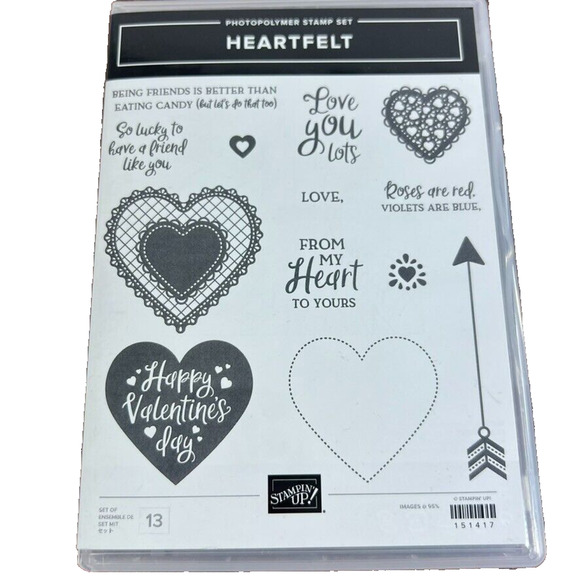 Stampin Up-Heartfelt-Clear Stamp Set of 13-Valentine's Day-Heart-Love-Arrow-Card - Picture 1 of 6